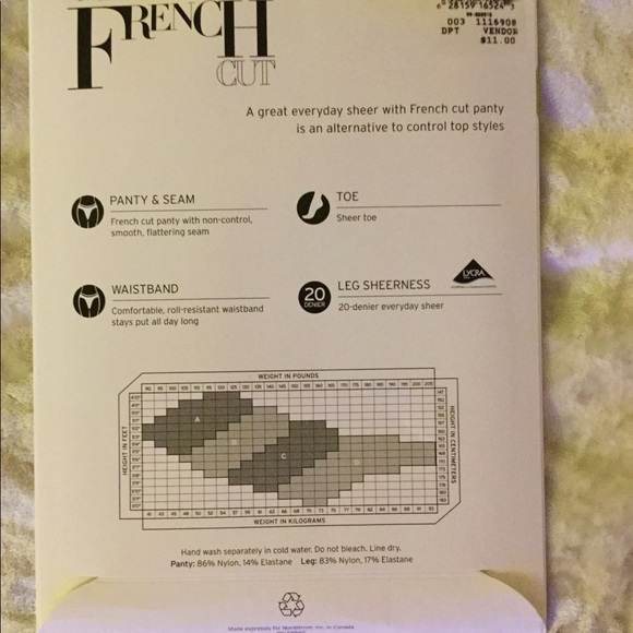 NWT Nordstrom brand Sheer French Cut Pantyhose - Picture 2 of 2